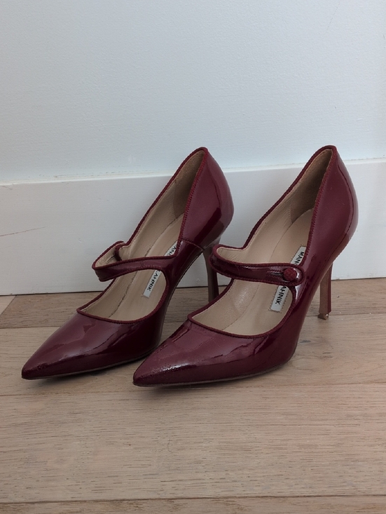 Manolo Blahnik Shoes - Manolo Blahnik Burgundy Patent Mary Jane Pumps